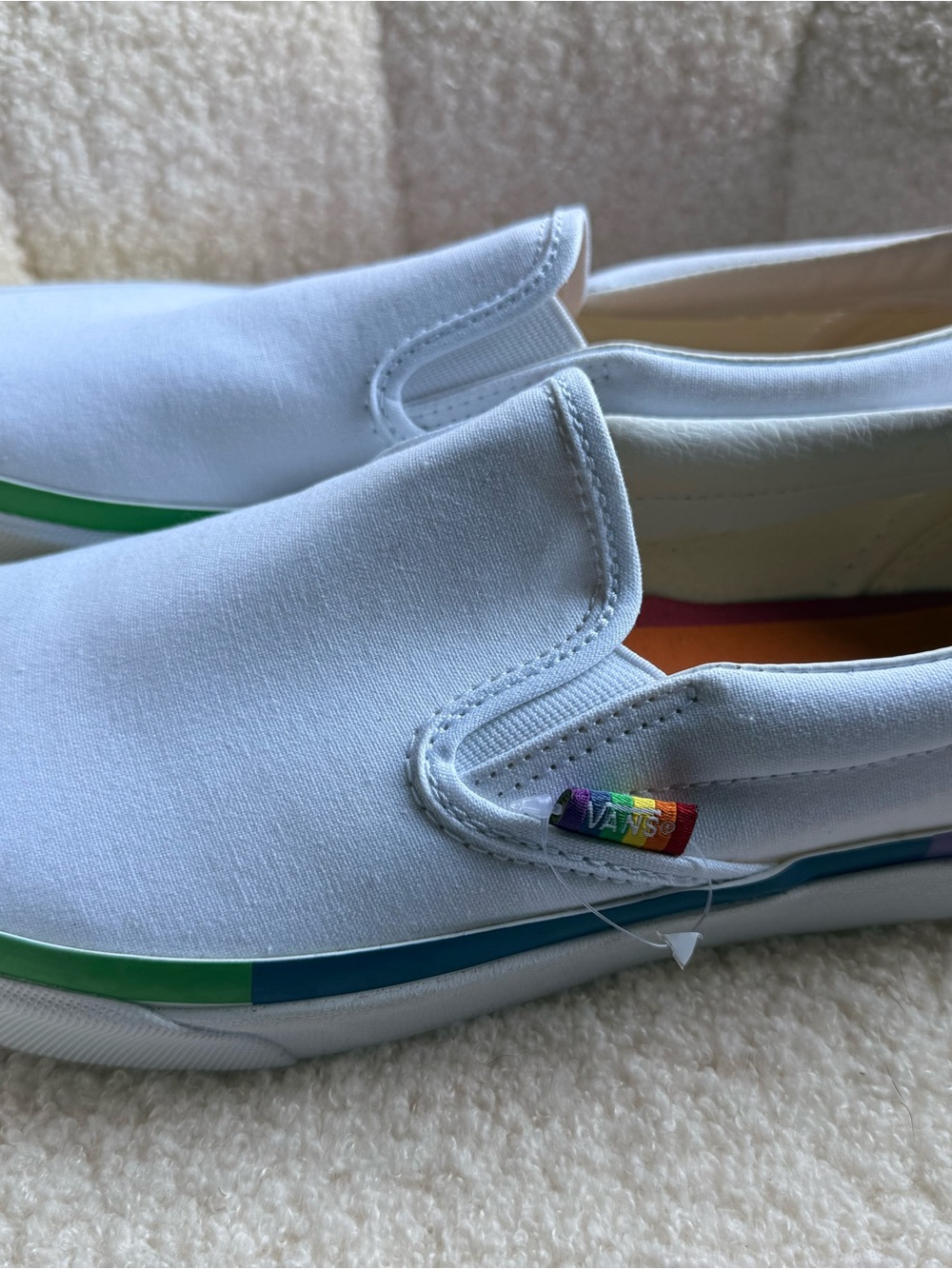 Vans Off The Wall Pride Slip-On Sneakers with Rainbow Trim - NEW without tags